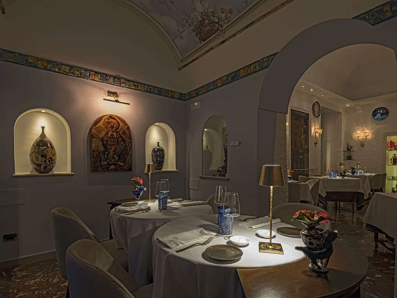 The dining room at La Caravella restaurant museum in Amalfi